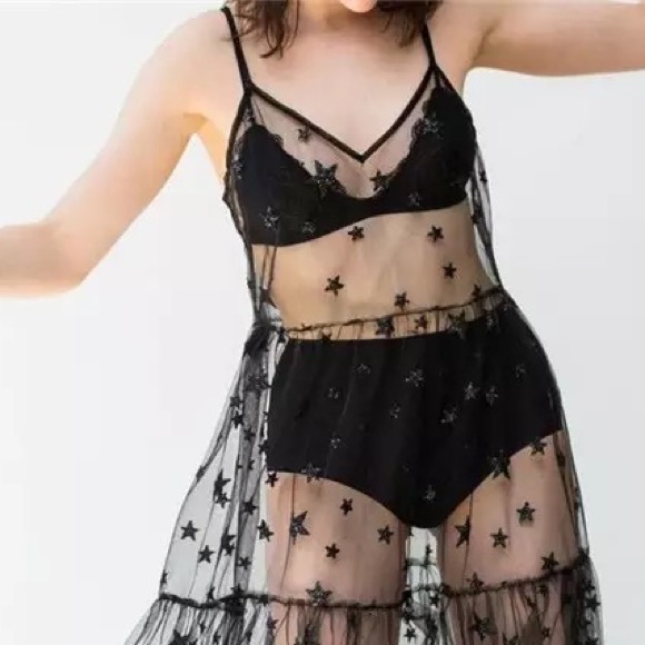 Noir Galaxy Sparkle Mesh Maxi Dress Cover Up - Picture 4 of 7